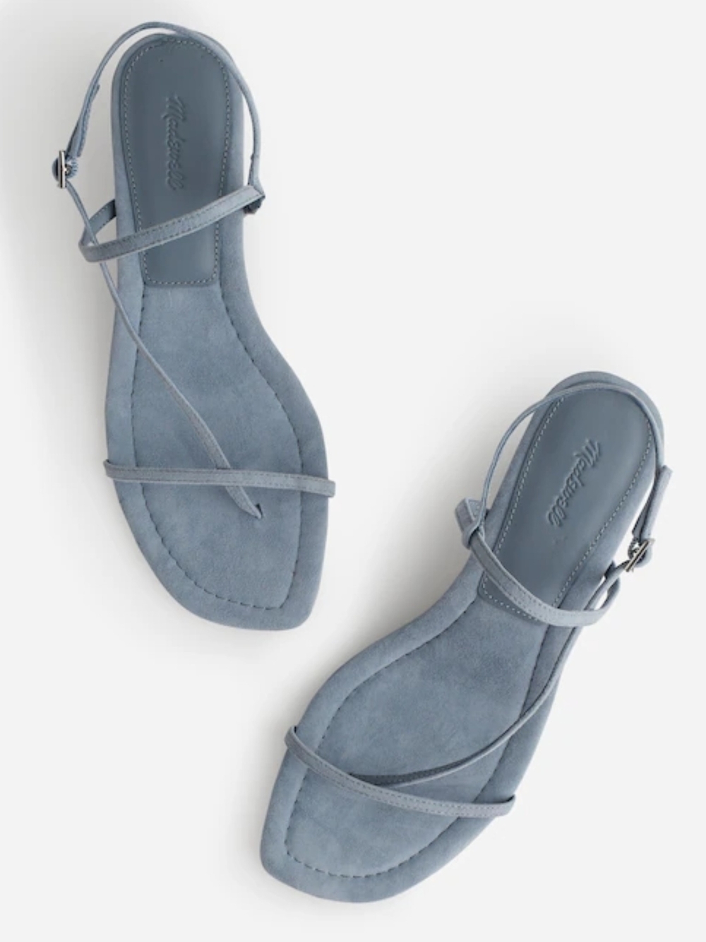 New! Madewell The Maycie Asymmetric T-Strap Sandal in Suede Terrace Blue